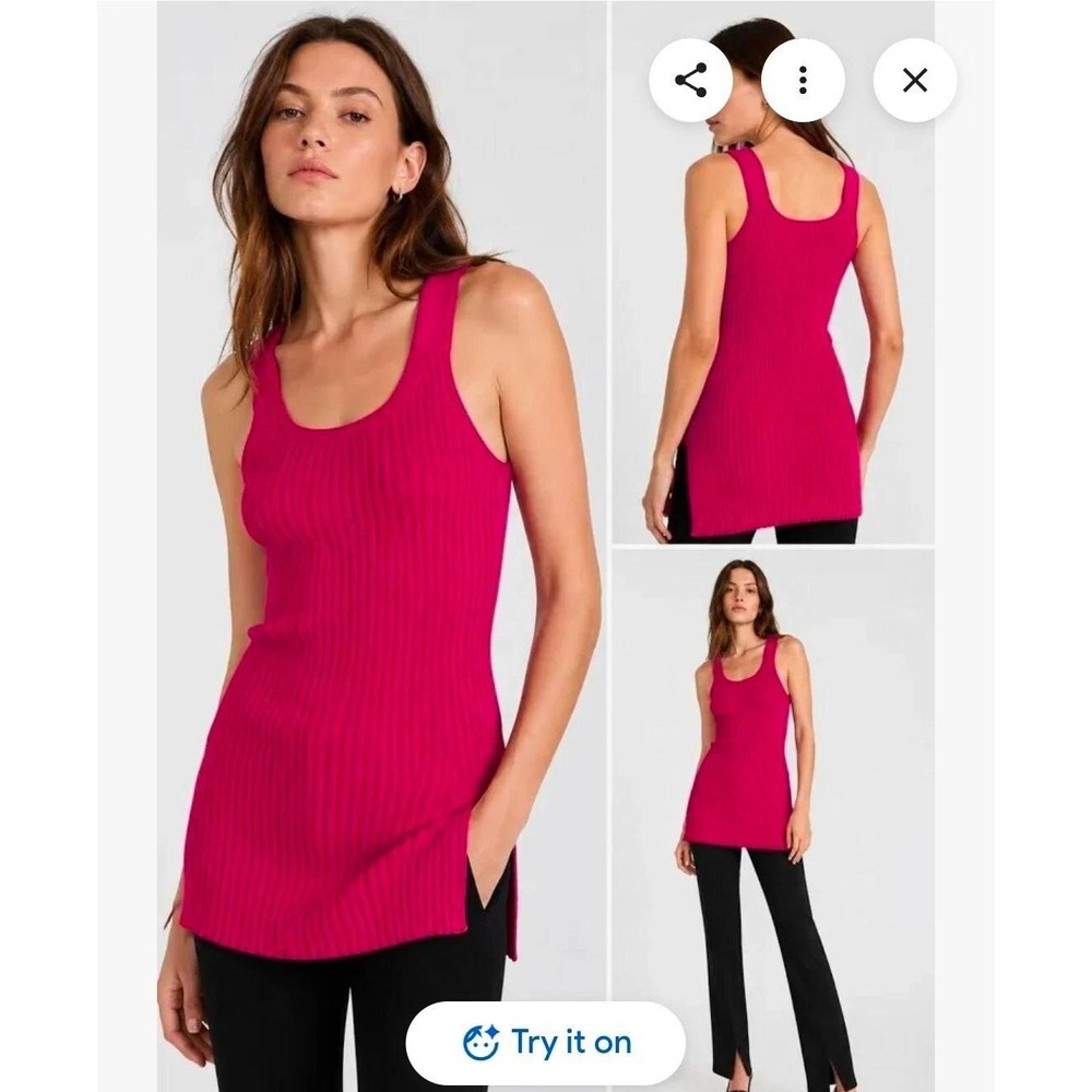 Helmut Lang Fuschia Pink Rib Knit Tank Top Scoop Neck Sleeveless 001HW711 S NWT